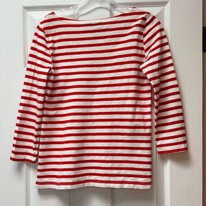 J. Crew Red & White Striped 3/4 Sleeve Tee
